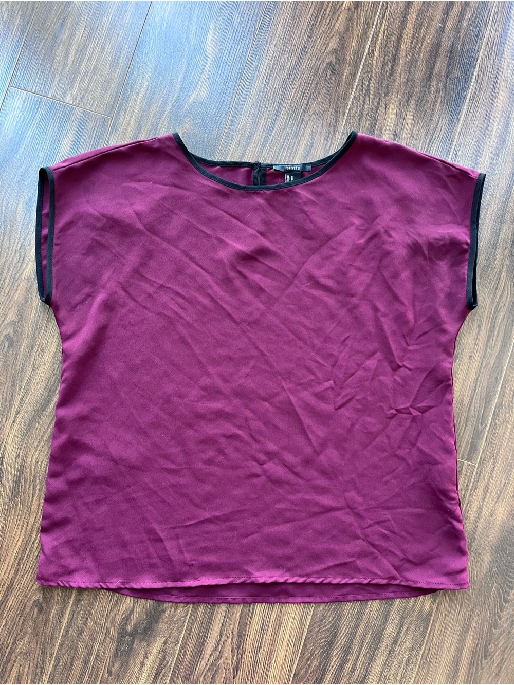 Forever 21 Plum Short Sleeve Blouse with Black Trim